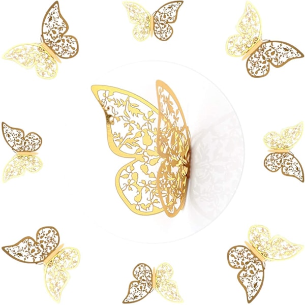 Guld 48 stk. 3D Sommerfugl Ornamenter Dekoration Dekorativ Levende