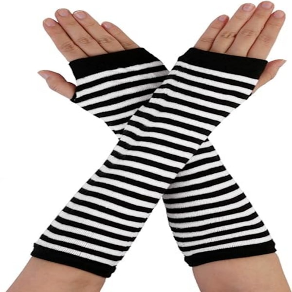 #Vinterhandsker til kvinder - Sort og hvide striber, varme fingerløse#