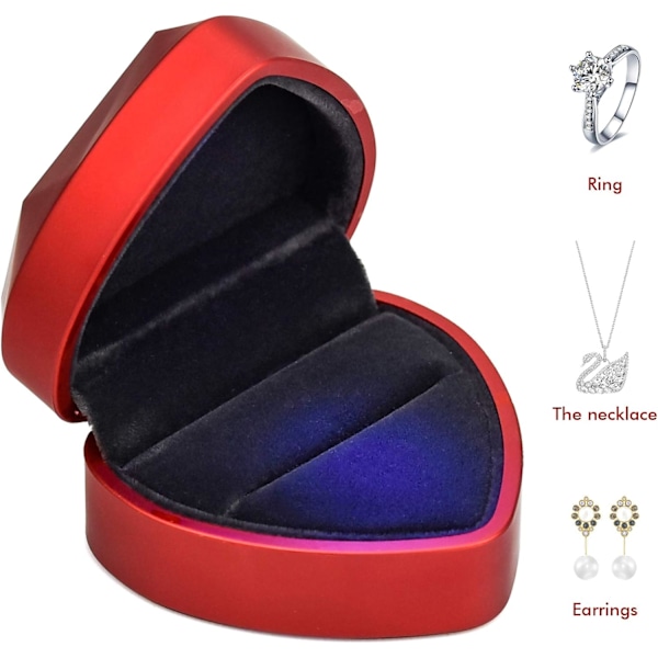 #Fløyelsringboks, Hjerteformet Ringboks med LED-lys Smykkeboks#