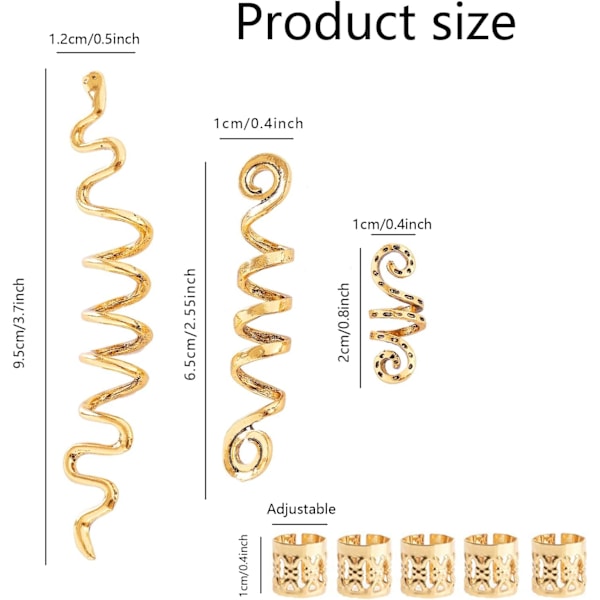 28 kpl Metalliset spiraaliviikinkihiuspunoshelmet (kulta), tarvikkeet