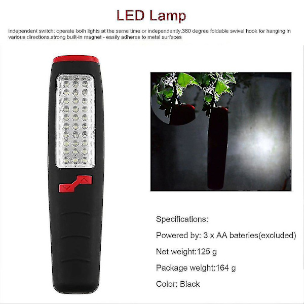 37 LED Taskulamppu Työvalo Retkeily Ulkovalaisin Sisäänrakennetulla Magneettikoukulla
