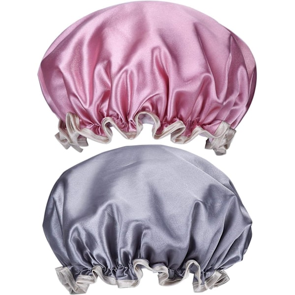 #Rosa+Grå, Duschmössa, 2-pack Kvinnor Återanvändbar Badmössa Dubbellager#
