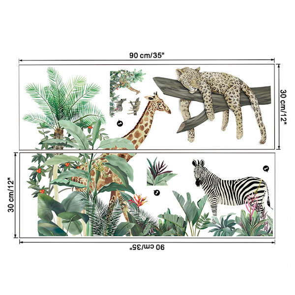 #2 stk Veggklistremerker Giraff Zebra Leopard Veggklistremerker Mural Dec#