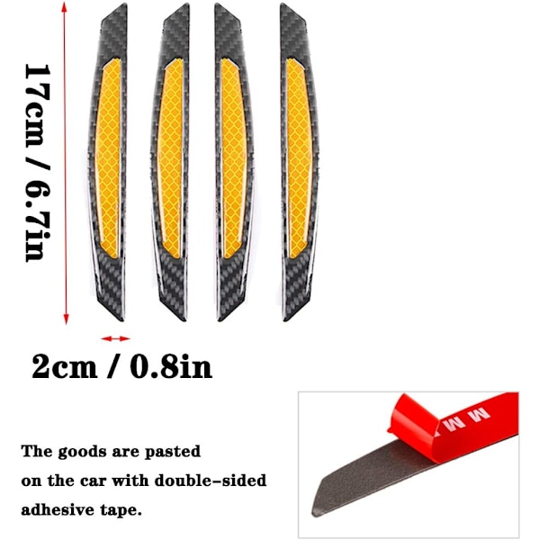4-pack 3D Super Röd Reflekterande Svart Äkta Kolfiber Bilsdörr