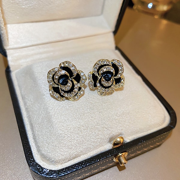 #1 par Sølv nåle blomster øreringe sæt med diamanter mode p#