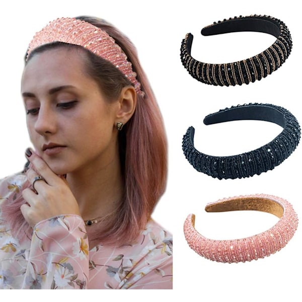 Kristallprydda Kuddförsedda Hårband Kvinnor Bling Bredd Hårband