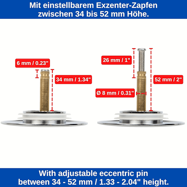 #Dobbelt tætning badekarprop ? 72 mm, højdejusterbar, universal#