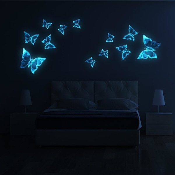 12 st 3D Luminous Fjärilsväggdekaler för Barnrum Vägg Tak
