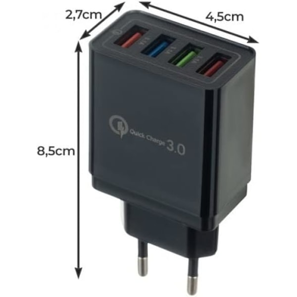 USB-vegglader, 4 porter/Intelligent funksjon og ultrasnabb 3.
