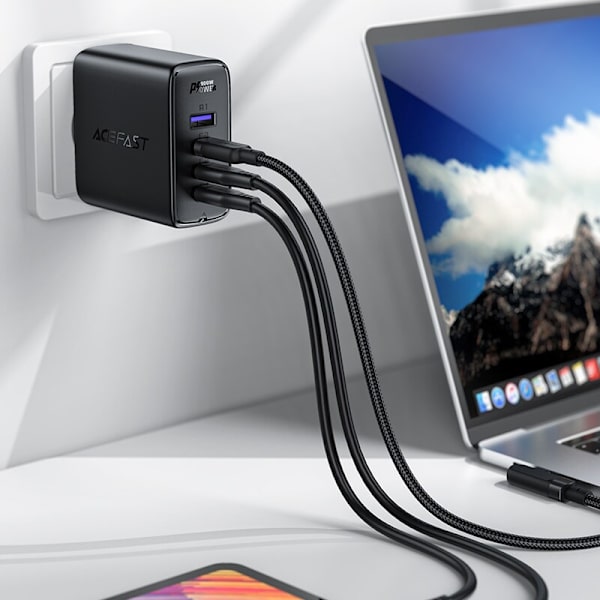 ACEFAST HURTIG NETVÆRKSLADER 3XUSBC/1XUSBA 100W SORT + KABEL 100W 2M