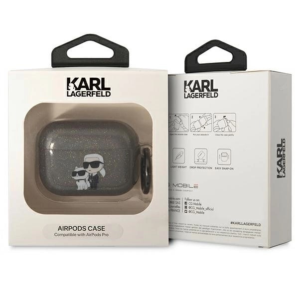 KARL LAGERFELD GLITTER KARL&CHOUPETTE ETUI TIL AIRPODS PRO - SORT