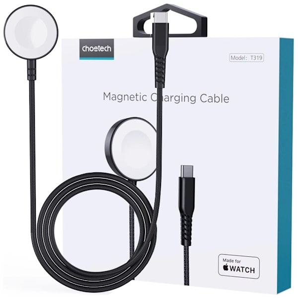 Choetech T319 MFI 5W trådløs lader til Apple Watch + USB-C kabel - svart