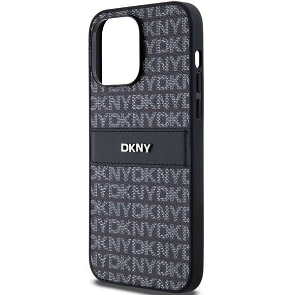 DKNY Leather Mono Stripe & Metal Logo beskyttelsesdeksel til iPhone 14 Pro - svart