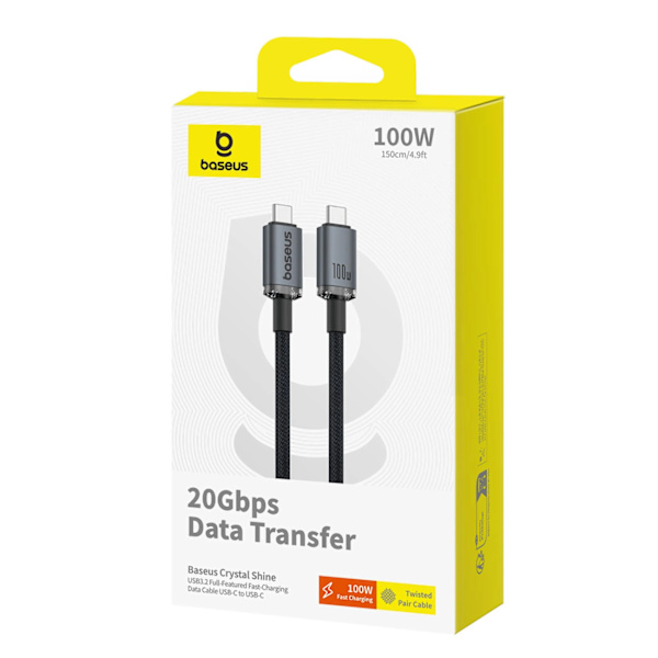 BASEUS CRYSTAL SHINE CB000089 USB-C / USB-C USB3.2-KABEL 100W 20GBPS 1,5M - SORT