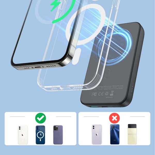 Joyroom Powerbank 10000mAh 20W Strømforsyning Hurtiglading magnetisk Qi 15W trådløs lader for iPhone kompatibel MagSafe svart (JR-W020 svart