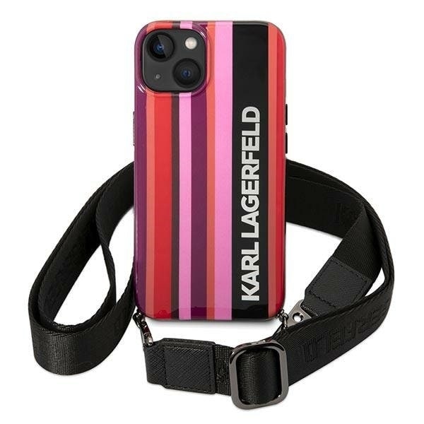 KARL LAGERFELD COLOUR STRIPES STRAP ETUI TIL IPHONE 14 - PINK