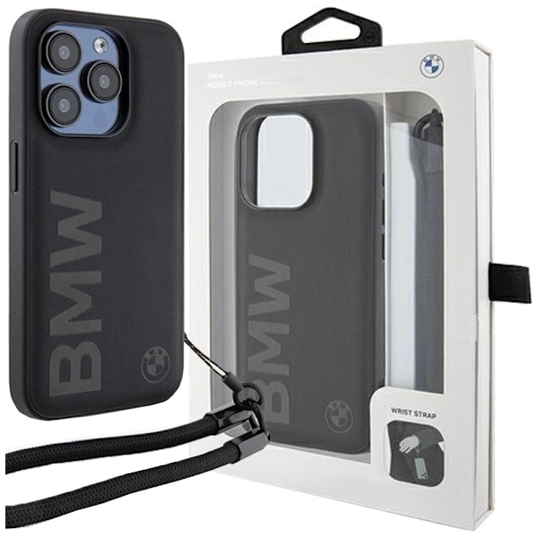 BMW SIGNATURE LÆDER WORDMARK CORD ETUI TIL IPHONE 15 PRO MAX - SORT