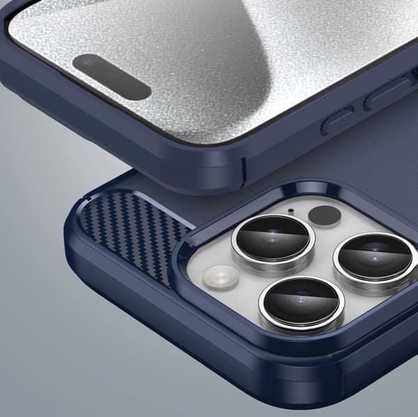 CARBON CASE SILIKONE ETUI TIL IPHONE 16 PRO - BLÅ