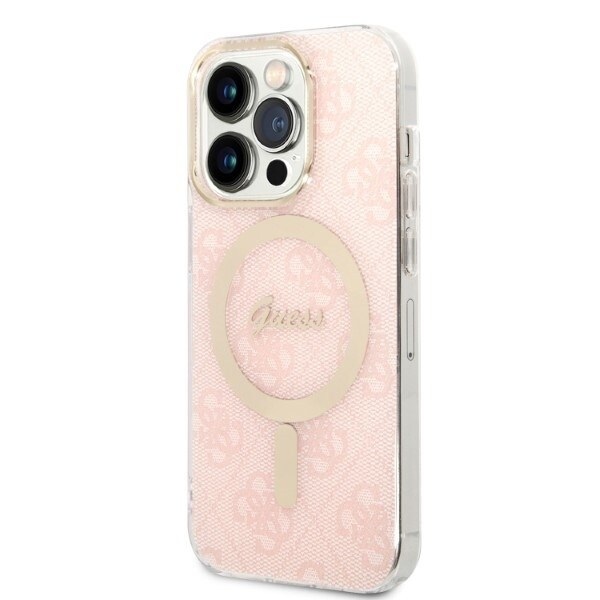 Guess Set MagSafe lader + etui for iPhone 14 Pro 6.1 Rosa 4G-utskrift (GUBPP14LH4EACSP)
