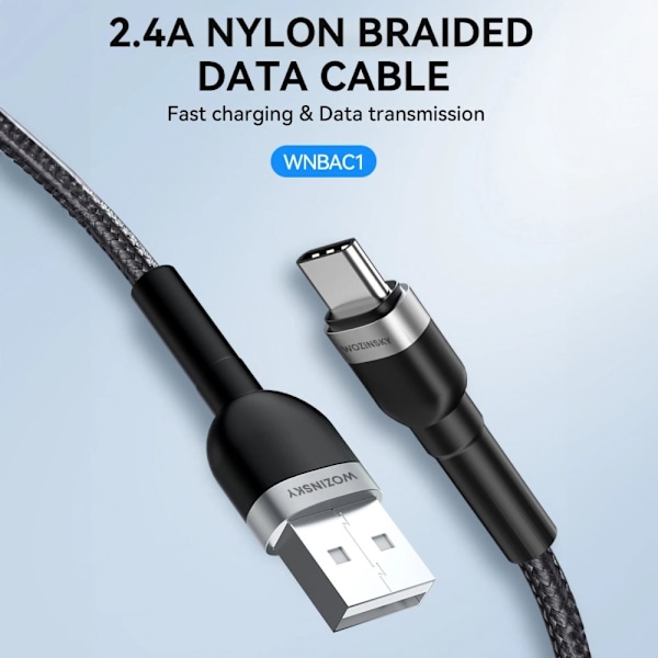 WOZINSKY WNBAC1 USB-A / USB-C 2.4A KABEL 1 M - SORT