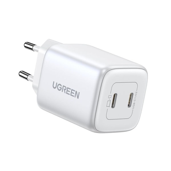GaN hurtiglader 2 x USB-C 45W QC PD Ugreen CD294 - hvit