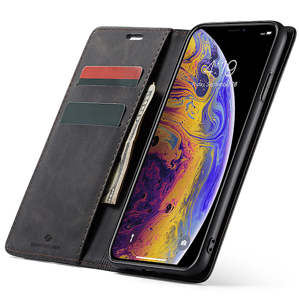Spacecase Case Plånbok För Iphone Xs Max Svart Läder