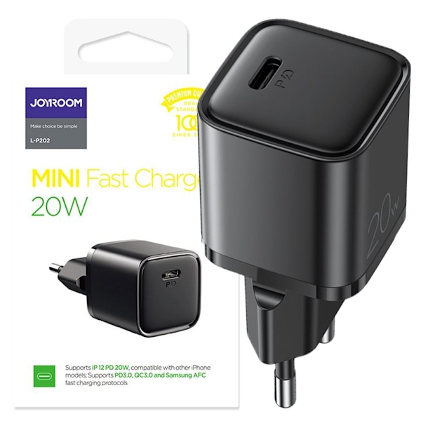 Joyroom rask USB Type C 20W Strømforsyning Quick Charge 3.0 AFC-lader svart (L-P202)