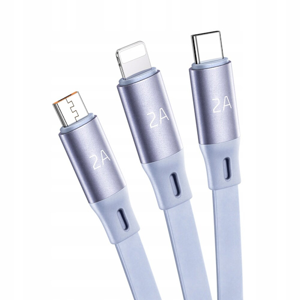 MCDODO USB-KABEL 3-I-1 REVELLAD USB-C LYN MICRO SNABBLADDNING 66W LILLA