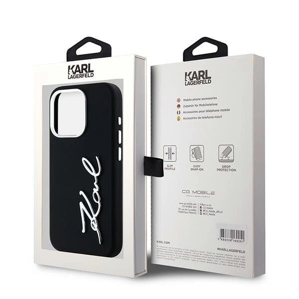 Karl Lagerfeld Silikon Metal Script Logo Deksel til iPhone 15 Pro - Svart