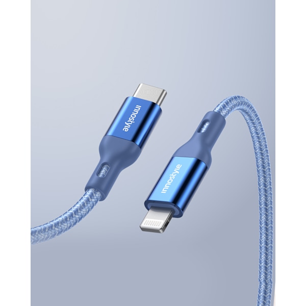 INNOSTYLE POWERFLEX USB-C LIGHTNING MFI SNABBLADDNINGSKABEL FÖR IPHONE KEVLAR 2M BLÅ