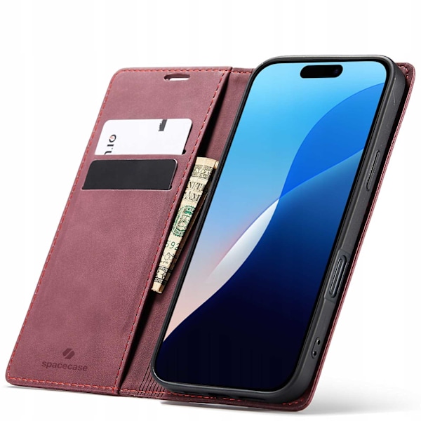 Spacecase Pålbocksväska För Iphone 16 Pro Max Rött Läderfodral