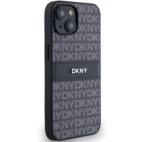 DKNY Leather Mono Stripe & Metal Logo Beskyttelsesveske for iPhone 15/14/13 - Svart