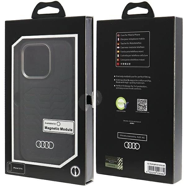 AUDI SYNTETISK LÆDER TASKE MED MAGSAFE TIL IPHONE 15 PRO - SORT