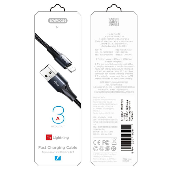 Joyroom USB - mikro USB-kabel 3 A 1 m svart (S-1030N1)