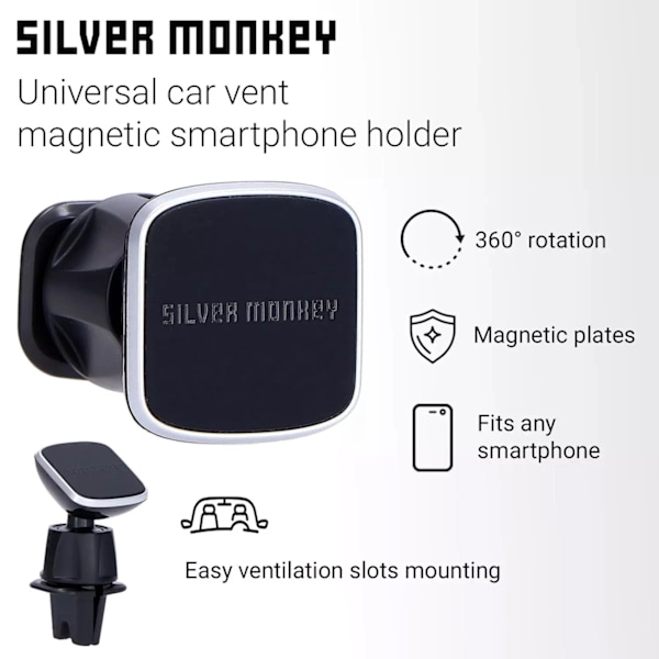 SILVER MONKEY CM-MGN-SM MAGNETISK BILVENTILATIONSHOLDER - SORT