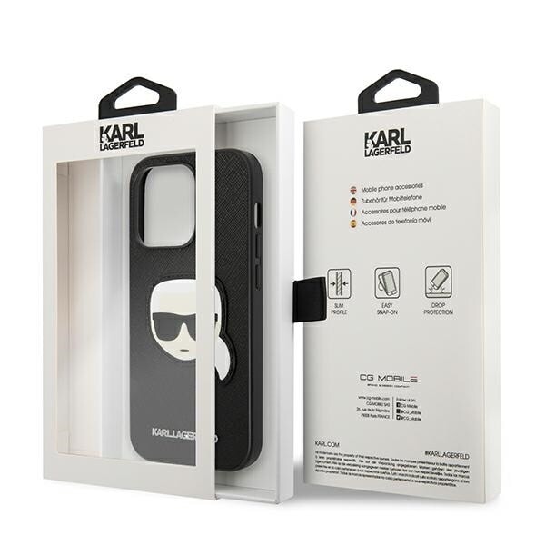 KARL LAGERFELD SAFFIANO KARL'S HEAD PATCH COVER TIL IPHONE 14 PRO - SORT