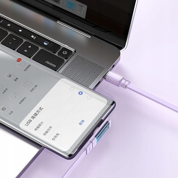 MCDODO ANGLE USB-C-KABEL, TYPE C 3A 65W LILLA 1M SNABBLADDING