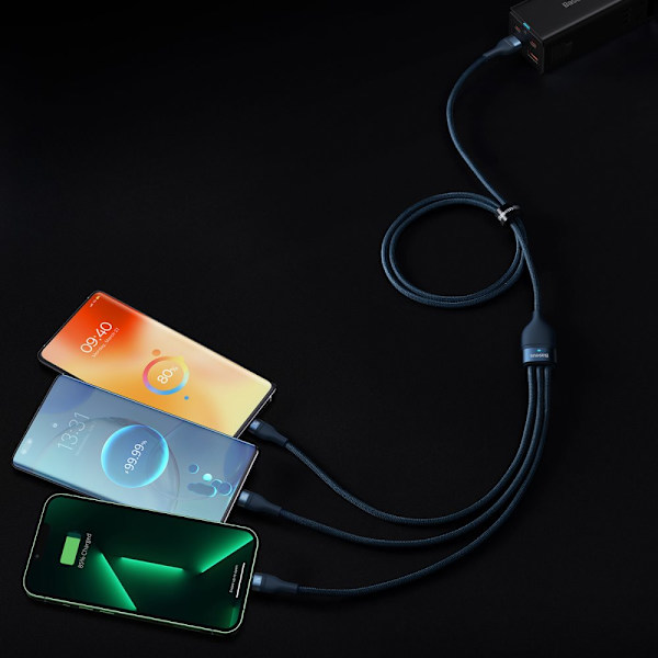 Baseus Flash-seriekabel USB - USB Type C / Lightning / micro USB 100 W 1,2 m blå (CASS030003)