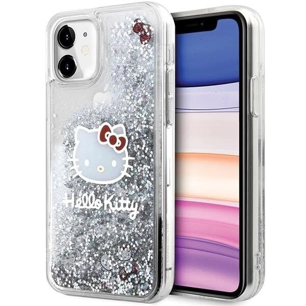 Hello Kitty Liquid Glitter Charms Kitty Head-deksel til iPhone 11 / Xr - Sølv