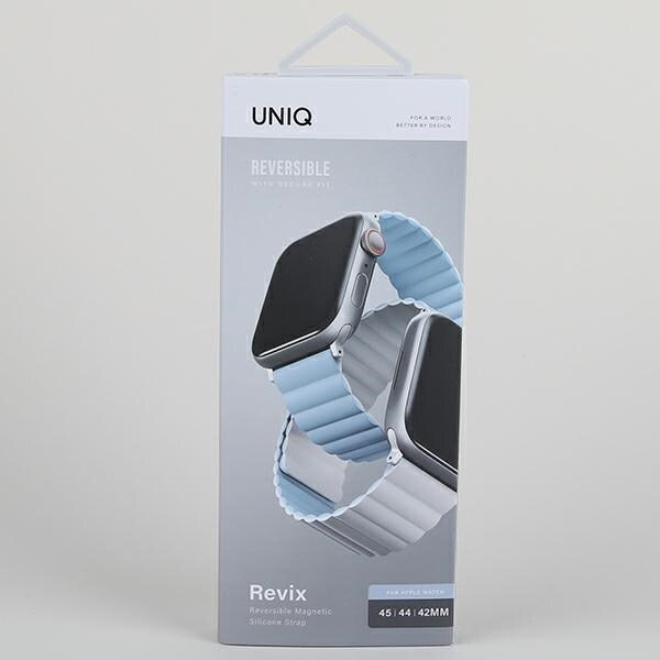 Unik Revix-rem for Apple Watch 1/2/3/4/5/6/7/8/SE/SE2/Ultra 42/44/45/49 mm. Vendbar Magnetisk hvit-blå/hvit