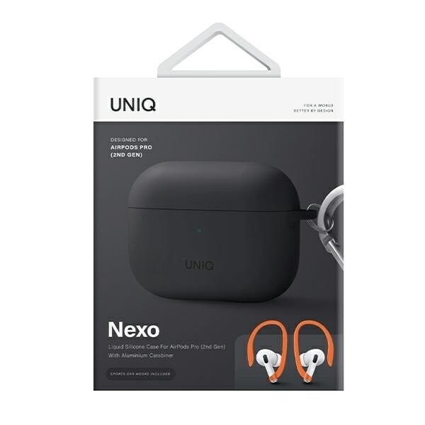 UNIQ-deksel for Nexo AirPods Pro 2 gen + ørekroker Silikongrå/karbongrå