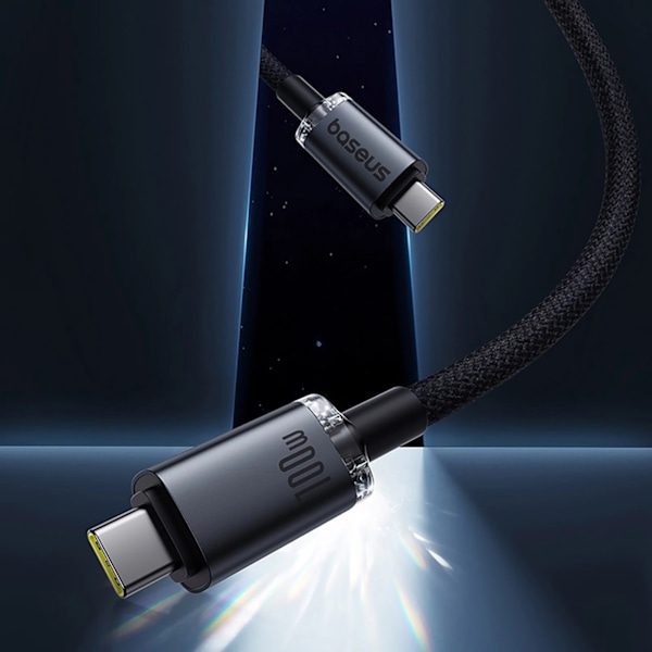 BASEUS CRYSTAL SHINE CB000089 USB-C / USB-C USB3.2-KABEL 100W 20GBPS 1,5M - SORT