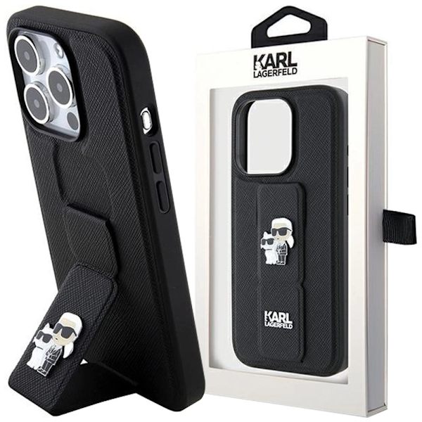 Karl Lagerfeld Gripstand Saffiano Karl&Choupette Pins beskyttelsesdeksel for iPhone 13 Pro / 13 - svart