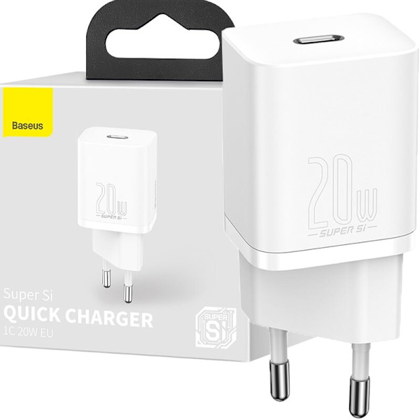 Baseus Super Si 1C rask USB Type C-lader 20 W Strømforsyning hvit (CCSUP-B02) Vit