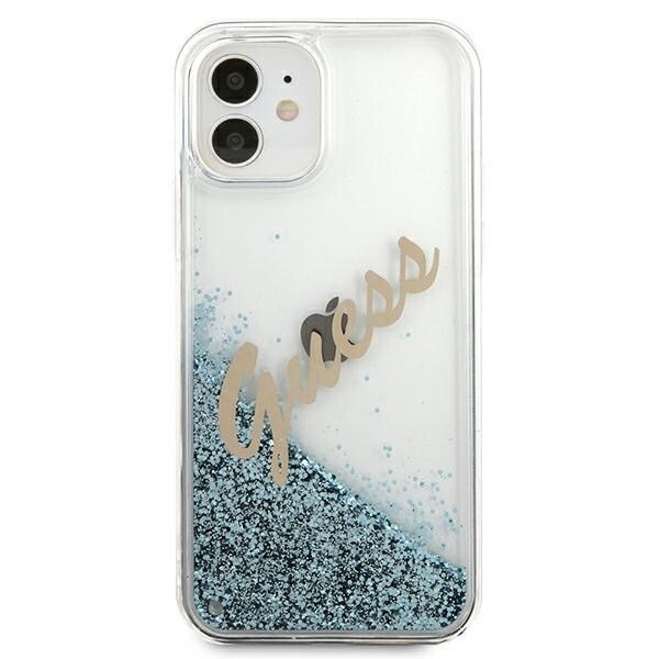 Guess GUHCP12SGLVSBL iPhone 12 mini 5.4 blå/blå hardt deksel Glitter Vintage Script