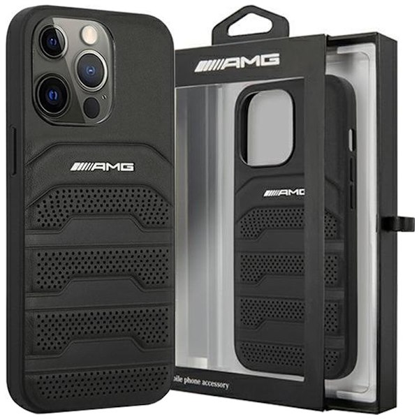 AMG LEATHER DEBOSSED LINES ETUI TIL IPHONE 14 PRO - SORT