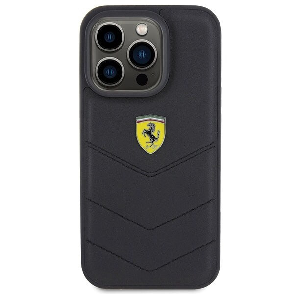Ferrari Quilted Metal Logo Deksel til iPhone 15 Pro - Svart