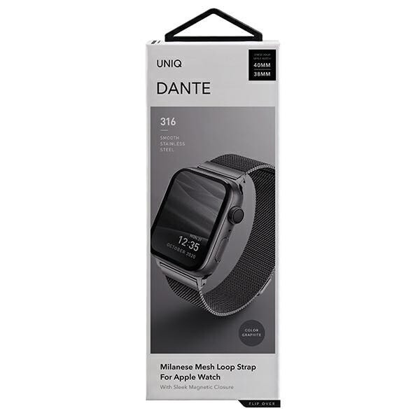 UNIQ Dante armbånd Apple Watch Series 4/5/6/7/8/SE/SE2 38/40/41 mm rustfritt stål grafitt/grafitt