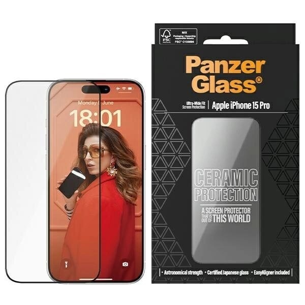 PanzerGlass Ceramic Protection keramisk glass til iPhone 15 Pro med holder