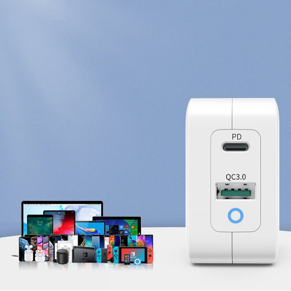 Choetech fast GaN USB Type C PD vegglader USB-A QC3.0 65W 3.25A hvit (PD8002)